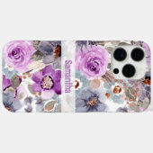 Elegante Paarse bloem gepersonaliseerde naam Case-Mate iPhone Case (Achterkant (horizontaal))