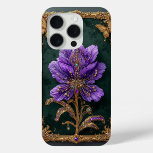 Elegante Paarse Bloem met Juwelen iPhone 15 Pro Case