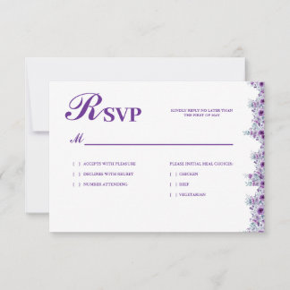 Elegante paarse bloem RSVP kaartje