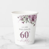Elegante paarse bloemen 60e verjaardagsfeest papieren bekers (Achterkant)