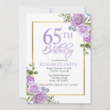 Elegante Paarse Bloemen 65ste Verjaardag Uitnodigi