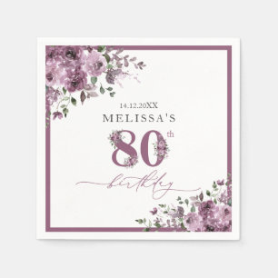 Elegante paarse bloemen 80e verjaardagsfeestje servet