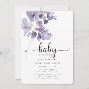 Elegante Paarse Bloemen Baby shower Uitnodiging