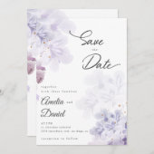 Elegante paarse bloemen bruiloft Save de Datum Kaart (Voorkant / Achterkant)