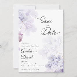 Elegante paarse bloemen bruiloft Save the Date Kaart