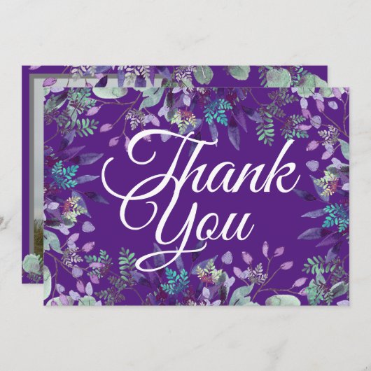 Elegante Paarse bloemen dank u witte kalligrafie (Voorkant / Achterkant)