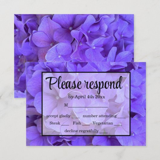 Elegante paarse bloemen Hydrangeas Lavendel RSVP (Voorkant / Achterkant)