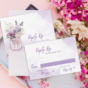 Elegante paarse bloemen in Mason Jar Bloemen bruil RSVP Kaartje
