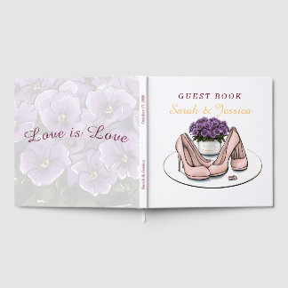 Elegante Paarse Bloemen Lesbisch Trouwgastenboek Gastenboek