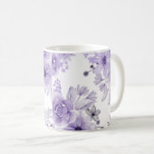 Elegante Paarse Bloemen Waterverf Koffiemok (Voorkant rechts)