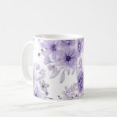Elegante Paarse Bloemen Waterverf Koffiemok (Voorkant links)