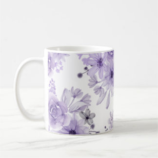 Elegante Paarse Bloemen Waterverf Koffiemok