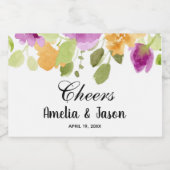 Elegante Paarse Bloemen Waterverf Mini Sparkling Wijnetiket (Enkel label)