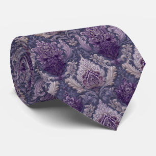 Elegante paarse bloemendamask trouw stropdas