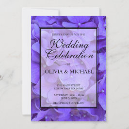 Elegante paarse bloemenhortensia bruiloft kaart