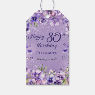Elegante Paarse bloemenviooltjes 80ste verjaardags Cadeaulabel