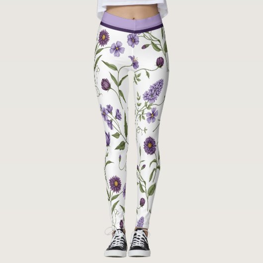 Elegante paarse bloemige botanische met hoge taill leggings (Voorkant)