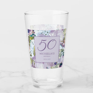 Elegante paarse bloemige groen 50e verjaardag glas