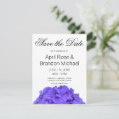 Elegante paarse bloemige lavendel lila hortensia's save the date (Staand voorkant)