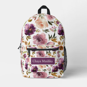 Elegante Paarse Bloemige Meisjesnaam Rugzak