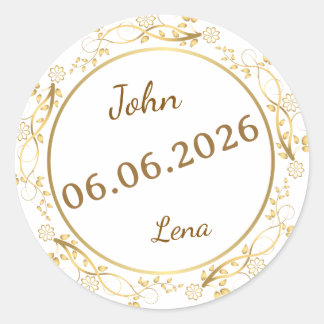 Elegante paarse bloemige trouwmonogram Favor Stick Ronde Sticker