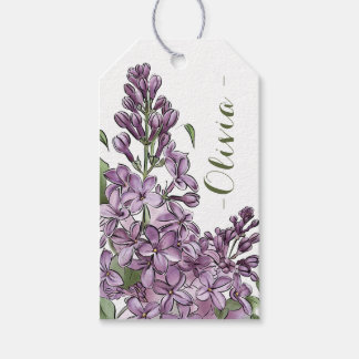 Elegante paarse bloemlijn kunst gepersonaliseerd c cadeaulabel