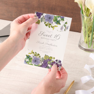 Elegante paarse bloemranken Sweet 16 Vellum Uitnodigingen