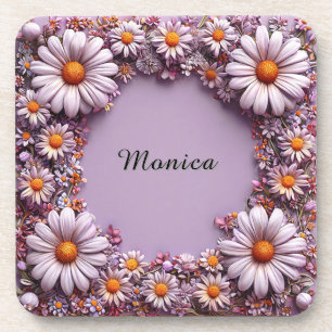 💜 Elegante Paarse Bloemrijke Lijst Minimale Decor Bier Onderzetter