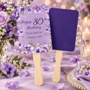 Elegante paarse bloemviooltjes 80ste verjaardagsfe handwaaier