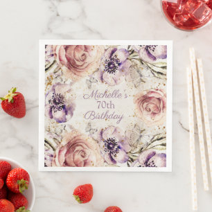 Elegante Paarse Blush Roze 70ste Verjaardagsfeestj Servet