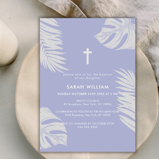 Elegante Paarse Boho laat kruis doop Kaart