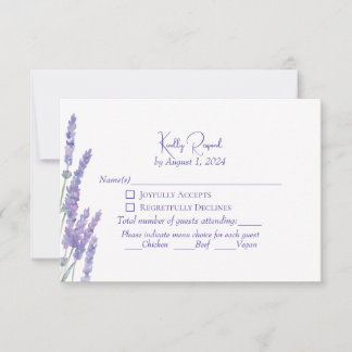 Elegante Paarse Boho Lavendel Bloemen Trouw RSVP Kaartje