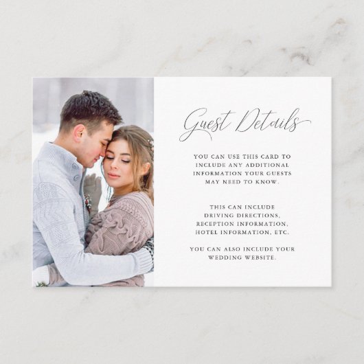 Elegante Paarse Bruiloft Gast Details met Foto Informatiekaartje (Voorkant)