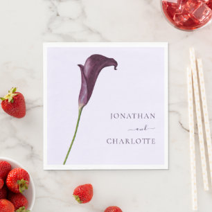 Elegante Paarse Calla Lelie Bloem Bruiloft Servet