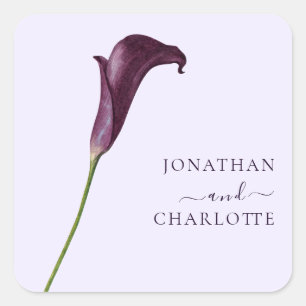 Elegante Paarse Calla Lelie Bloem Bruiloft Vierkante Sticker