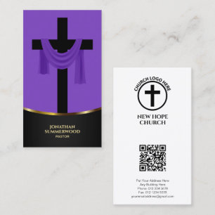 Elegante Paarse Christelijke Pastor Cross & QR Cod Visitekaartje
