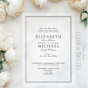 Elegante Paarse Classic Script Wedding Acryl Uitnodigingen