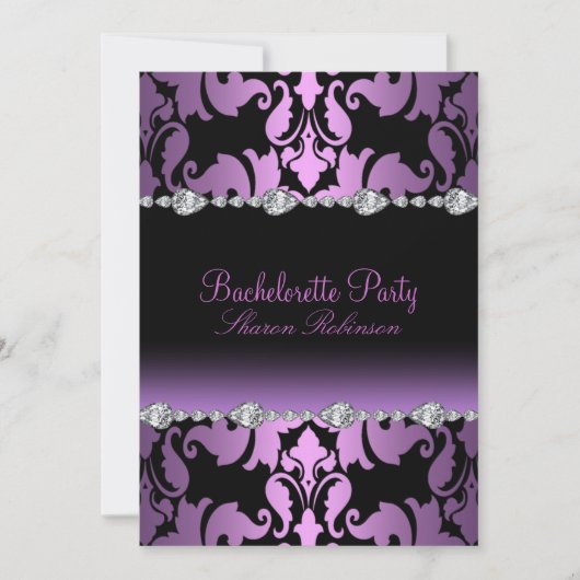 Elegante Paarse Damask Bachelorette Uitnodigen Kaart (Voorkant)