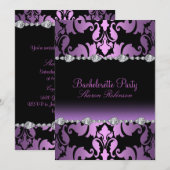 Elegante Paarse Damask Bachelorette Uitnodigen Kaart (Voorkant / Achterkant)