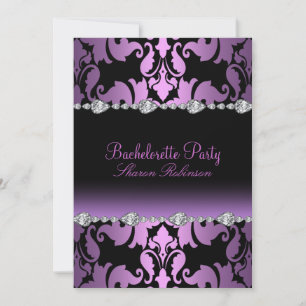 Elegante Paarse Damask Bachelorette Uitnodigen Kaart