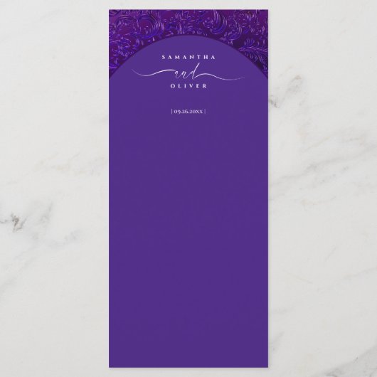 Elegante Paarse Damask Wedding Menu Kaart (Achterkant)