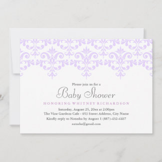Elegante paarse damast baby shower uitnodiging