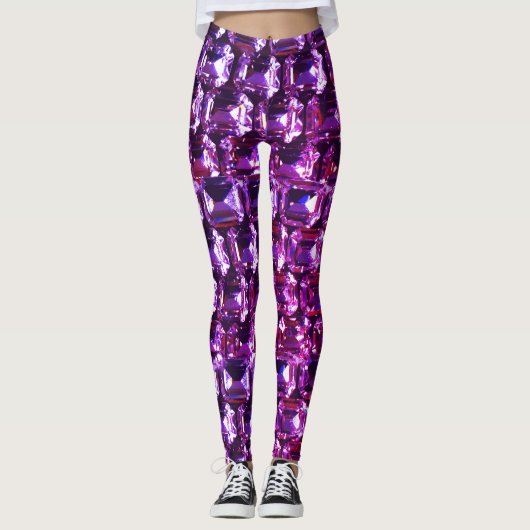 Elegante paarse edelstenen diamanten leggings (Voorkant)