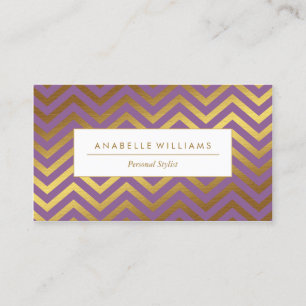 Elegante Paarse en Faux Gold Foil Chevrons Visitekaartje