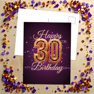 Elegante paarse en gouden 30e verjaardagsviering briefkaart