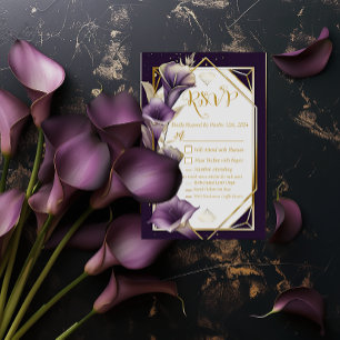 Elegante Paarse en gouden Calla Lily RSVP bruiloft