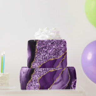 Elegante Paarse en Gouden Glitter Oceaan Agate Cadeaupapier