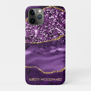 Elegante Paarse en Gouden Glitter Oceaan Agate iPhone 11 Pro Hoesje