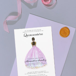 Elegante Paarse en gouden Glitter Quinceanera Kaart