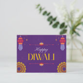 Elegante Paarse en gouden lantaarns Happy Diwali Briefkaart (Staand voorkant)